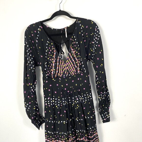 Free People OB736059 Coryn Long Sleeve Mini Dress in Black Combo Size 4 - Picture 4 of 11